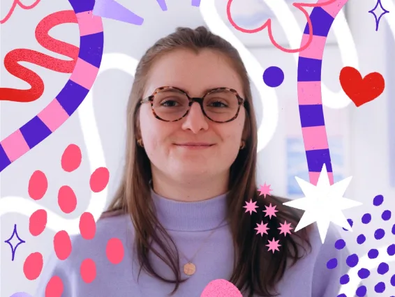 Photo portrait illustré coloré purplemay Manon Williot Photo portrait purplemay Manon Williot webdesigner UX/UI graphiste et illustration freelance à Niort, Poitiers, La Rochelle, Angoulême et à distance
