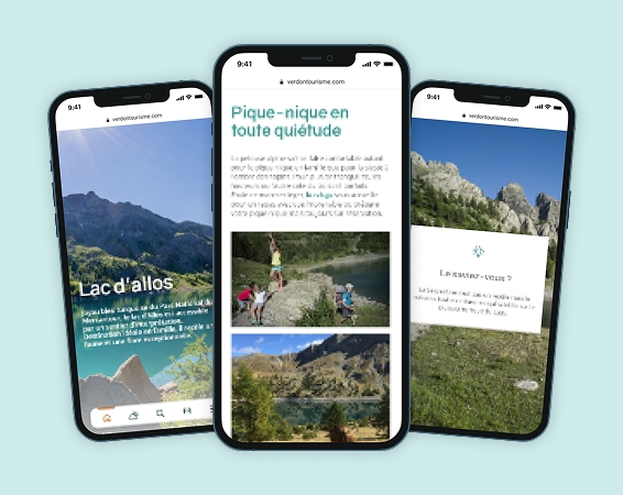 projet_site_web_mobile_office_tourisme_verdon_portfolio_purplemay_manon_williot_5 Maquette de la page "lac d'allos" mobile du projet de refonte de site web pour l'office de tourisme du verdon, par purplemay Manon Williot
